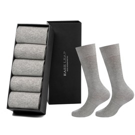 EASE LEAP 5 Pairs Mens Dress Socks Comfortable Cotton Crew Sock Calf High Breathable Formal Socks with Gift Box, Size 9-13 (Light Grey)