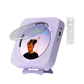 CD Player Portable Bluetooth Desktop CD Player for Home, Mini Cute CD Players for Kids, Built-in Dual Speakers and LED Display with Remote Control, Supports CD/FM Radio/USB/AUX/Timer/Repeat (Purple)