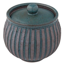 Marui Pottery MR-3-4031 Shigaraki Ware Hephimon Storage Container, Canister, Height Approx. 3.5 inches (9 cm), Bronze Embossed, Blue