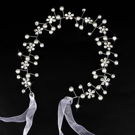 Semato Flower Girl Headpiece for First Communion Princess Headpiece with Rhinestone and Pearl Headband Floral Wedding Prom for Girls and Women