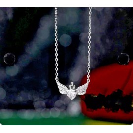 Fashion Jewelry Dainty CRYSTAL ANGEL WING HEART FAITH LOVE Charm 925 Sterling 20" Necklace Women