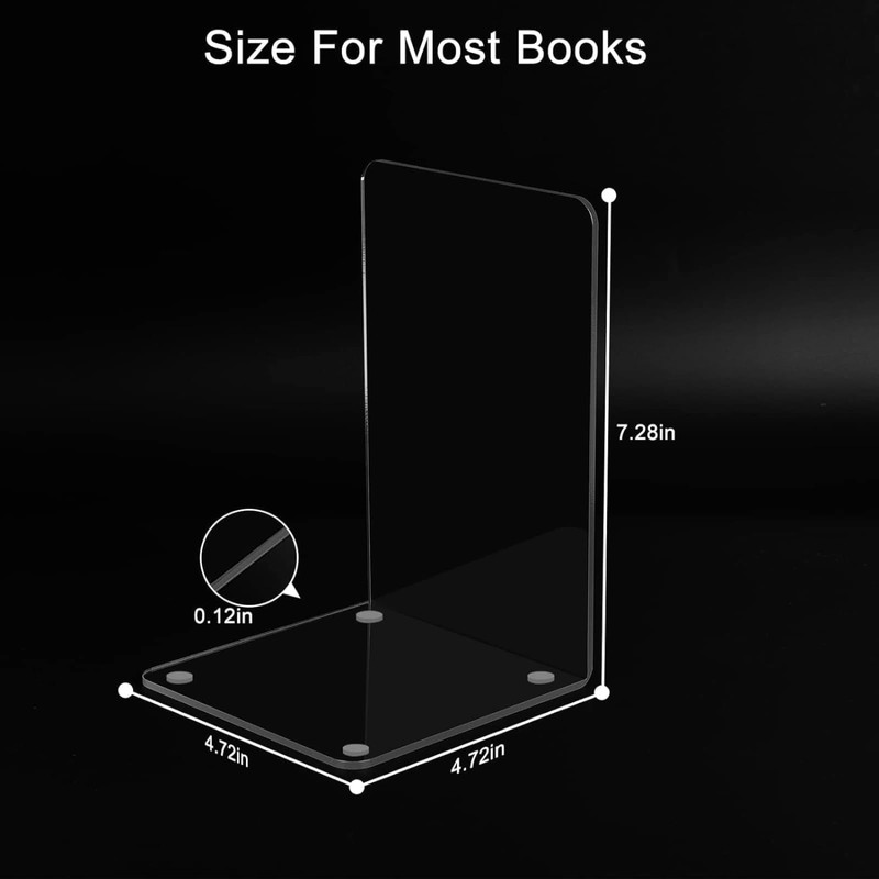 Qidexin 2 Pieces Book Ends, Acrylic Bookends, Non-Skid Book End,
