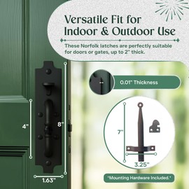 Black Cast Iron Norfolk Door Latches Traditional Gate Or Door 8" Tall Thumb Latches Black Powder Coated Two Sided Gate Latch Locks with Mounting Hardware | Renovators Supply Manufacturing Pack of 3