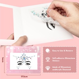 CLundoo Set of 4 face gemstones, rhinestones, face stickers, face rhinestones, temporary tattoo, face jewellery for fancy dress, party, make-up, wedding (B)