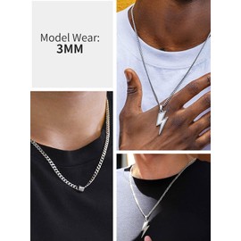 Cuban Link Chain Necklace for Men and Women 3mm Thick 20 Inch Stainless Steel Curb Chain