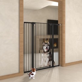51" Extra Tall Cat Gate for Doorway Auto Close Encrypted Cat Gate 28.6"-47.8" Adjustable Width Pet Gate Include 5.5" and 8.26" Extension Kits No Drilling Pressure Mount Kit White