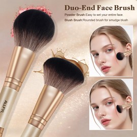 Set de Brochas de Maquillaje 6 Piezas Doble Punta, 12 en 1 Juego de Brochas para Maquillaje, Brocha para Base de Maquillaje, Rostro y Ojos, Ideal para Viaje