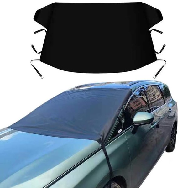 Car Windshield Snow Cover, Front Windshield Cover for Ice and Snow Frost with Removable Mirror Cover Protector, Wiper Front Window Protects Windproof UV Sunshade Cover for Compact Cars, SUV, Vans