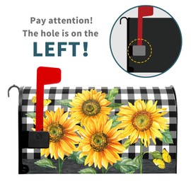 Sunflower Butterfly Mailbox Covers Summer Floral Black White Buffalo Plaid Mailbox Covers Magnetic Standard Size 21x18 Inch Waterproof Mail Box Wraps Post Letter Box Covers Garden Yard Outdoor Decor