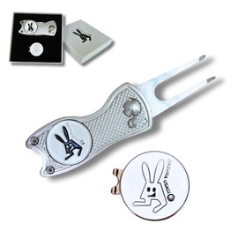 ITAZURA USAGI Golf Golf Marker & Green Fork (Silver) Competition Gift Box Included