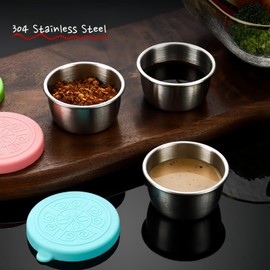 AiFunT 6pcs 2.4 Oz 40ml mini Stainless Steel Condiment Containers With Lids, Reusable Leak Proof Dressing Containers With Lids, Sauce Containers For Lunch Box Set
