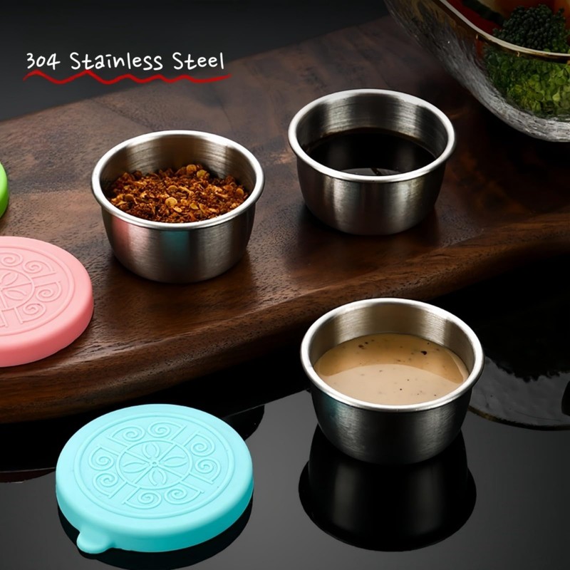 AiFunT 6pcs 2.4 Oz 40ml mini Stainless Steel Condiment Containers