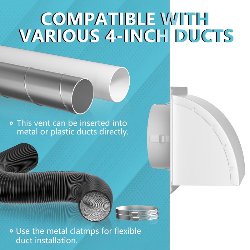 4 Inch Dryer Vent Cover Outside, HG Power Metal Exterior