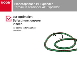 NOOR Tarpaulin Tensioner 50 cm, Pack of 4, Tensioning Rubber with 3 Hooks for Attaching Tarpaulins, Bicycle, Car, Garden and Much More, Very Durable and UV-Stable Rubber Tensioner, Black