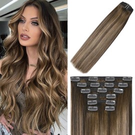 WindTouch Mushroom Brown Hair Extensions for Women Clip in Extensions, 16 Inch 120g Brown Clip in Hair Extensions Real Human Hair, Soft Natural Straight Remy Human Hair Clip in Extensions