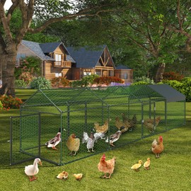 Garvee Large Metal Chicken Coop, Chicken Runs for Yard with Waterproof and Anti-UV Cover, Portable Chicken coop for Outdoor Chicken Rabbit Duck, Black, 160"×40"×40"