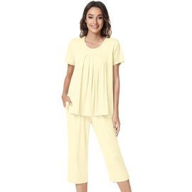 NACHILA Pajamas for Women-Viscose Made from Bamboo,Short Sleeve Sleepwear Cooling Pjs Top Ladies Soft Capri Pants Pajama Sets Yellow M