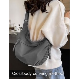 Adigau Women's Solid Color Dumpling Bags Casual Crossbody Chest Bags Travel Adjustable Strap Cross Body Bag Fashion Multi Pockets Daily Crescent Bag for Women Grey