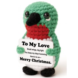 Weming Couple Mini Crochet Hummingbird Plush with Story Sign, Handmade 4-inch, Sentimental Bird, Stocking Stuffer, Cozy Winter Decor, Romantic Keepsake