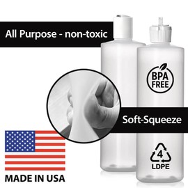 Bar5F Soft Squeeze Plastic Bottles, 8 oz, 3-Pack with 6 Caps, BPA-Free LDPE, Empty Refillable Containers