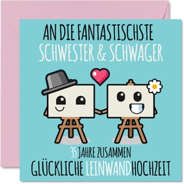 Stuff4 35th Wedding Anniversary Card Love - 35 Years Together Canvas Wedding - 35th Anniversary Card Wedding Anniversary Gifts for Sister Brother in Law from Sister in Law Brother, 145 mm Greeting