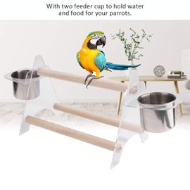 Parrot Stand Perch, Pet Birds Triangle Standing Playground with Feeder Cups Wooden Activity Training Tripod Toy for Small Cockatiels Conures Parakeets Finch Small Medium Sized Birds