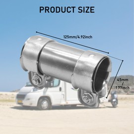 Kingsea Exhaust Sleeve Stainless Steel Diameter 45mm × 125mm Connector Universal Exhaust Clamp Double Clamp