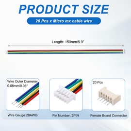 sourcing map 30 Pcs MX 1.25mm 5 Pin Single Head Male Connector Plug with 28 AWG 150mm Wire Cable and Female Motherboard Connector for Speakers,LED Light Strips,Small Appliances