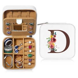 Small Jewellery Box with Initial Letter D and Flower Initial Jewellery Box Travel Organiser Box Gifts for Women Girls Gifts for Christmas Birthday Wedding Bridesmaid