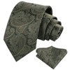 Alizeal Handmade Paisley Floral Tie with Pocket Square Set, Olive