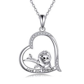 YAFEINI Sloth Necklace Sterling Silver Sloth Pendant Heart Necklace Jewelry for Women