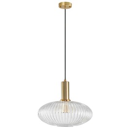 H XD GLOBAL 12'' Clear Glass Pendant Light,Gold Copper Pendant Light Socket with Clear Glass Pendant Lamp Shade,LED Hanging Lamp for Kitchen Island（L）