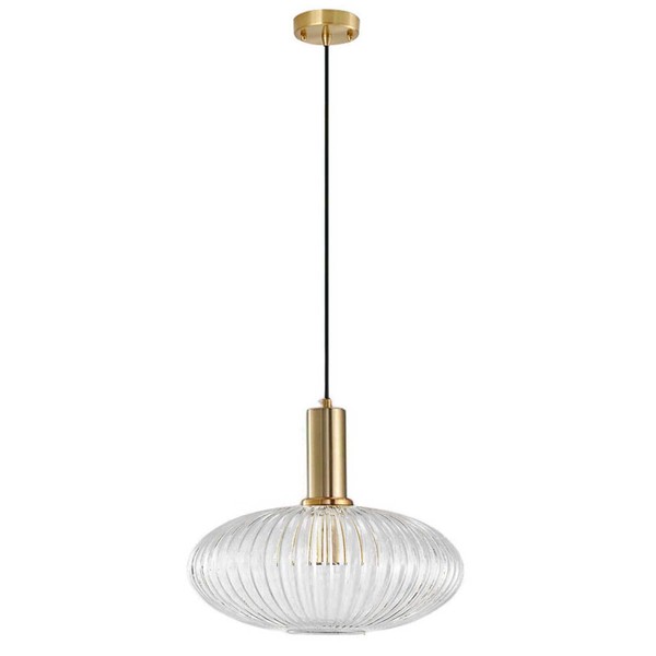 H XD GLOBAL 12'' Clear Glass Pendant Light,Gold Copper Pendant