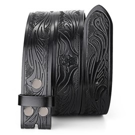 SANSTHS Western Belts for Men without Buckle, Cowboy Cowgirl Belt 1.5" Wide Womens Western Belt Leather Belt for Jeans, Black/Feather