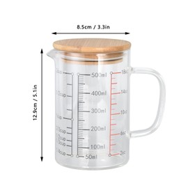 Glass Measuring Cup, Graduated Beaker Mug with Handle and Lid for Baking, Cooking, Pouring Liquid (500ml)