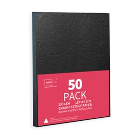 Binditek 50 Pack 13 Mil Grain-Texture Paper Binding Presentation Covers, 90lb, 250 GSM, Letter Size Binding Back Covers, 8-1/2 x 11 Inches, Un-Punched, Square Corner, Black, Office Supplies