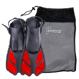 Seavenger Torpedo Swim Fins | Travel Size | Snorkeling Flippers with Mesh Bag for Women, Men and Kids (Red, XS/XXS)