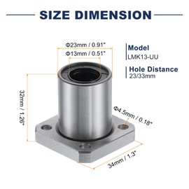 sourcing map LMK13-UU Linear Ball Bearings 13mm Bore 23mm OD 32mm Length Round Flange Nickel Plated with Screws for CNC Machine 3D Printer 2pcs