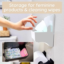 Bathroom Wipes Holder Dispenser with Shelf – Restroom Organizer & Wipe Holder for Bathroom – Tool Free Wall Mounted Baby Wipe Holder by Storage Theory – White, 2 Pack