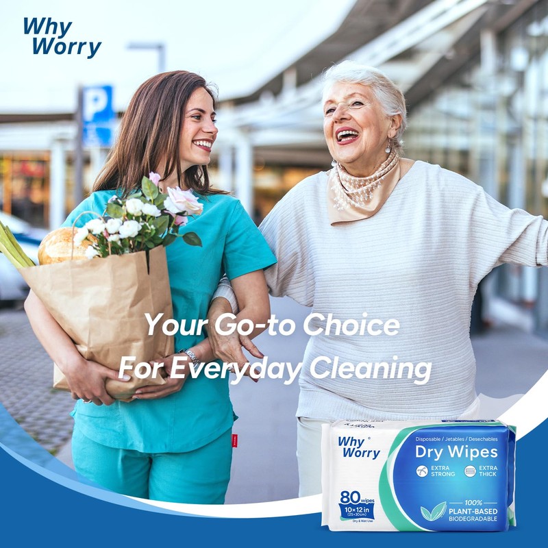 WhyWorry Disposable Dry Wipes for Adults, Extra Large 10" x