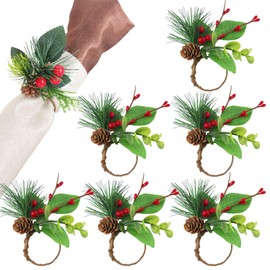 mdgfge Christmas Napkin Rings Holders Cedar Pine Cone Buckle Dinner Decoration for Xmas Party Wedding Party Event Dining Table Supplies (6Pcs)