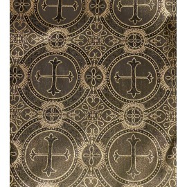 wowfabric4less123 Black Gold Metallic Church Cross Brocade Fabric 60” Width Sold By The Yard