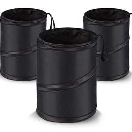 Car Trash Can Bag Car Garbage Holder Container Traveling Portable Garbage Bin Collapsible Pop-up Water Proof Bag Waste Rubbish Bucket, Black (3 Pieces)