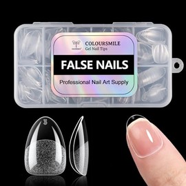 Puntas de uñas extracortas almendradas de cobertura completa - 216 uñas postizas de gel preformadas, 12 tamaños para extensiones francesas acrílicas, 