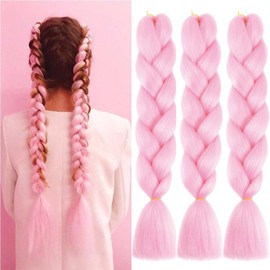 Xiaofeng Colorful Ombre Braiding Hair Extensions 24 Inch 3 Packs High Temperature Jumbo Crochet Braiding Hair for Box Twist Braids (24 Inch (Pack of 3), Light Pink)