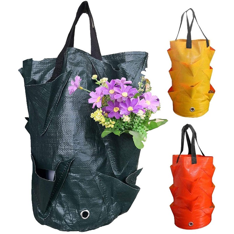 Qhinaster 3 pcs Hanging Planter Bag with Handles, Plastic Hanging