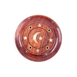 Puckator Quemador Incienso Redondo de Madera Sheesham Luna y Estrellas Räucherstäbchenhalter, bunt