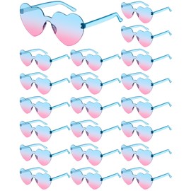 Frienda 20 Pairs Valentine's Day Heart Shaped Sunglasses Rimless Candy Color Glasses for Women Men Party Favor(Blue Pink)