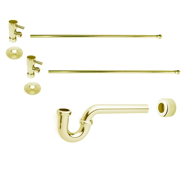 Westbrass D1838QRL-01 Freestanding Pedestal Sink Faucet Supply Line Risers with P-Trap, Flanges and 1/4-Turn Lever Handles, Polished Brass