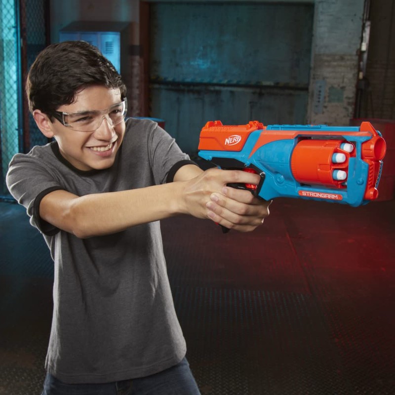 Nerf Elite Strongarm Orange Blaster, Rotary Drum, Quick Fire, 6